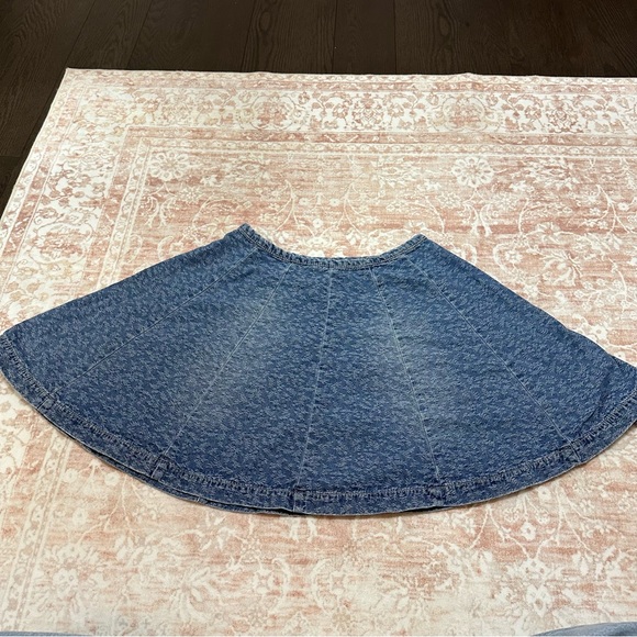 Denim Floral Printed Flare Skirt - Picture 3 of 7